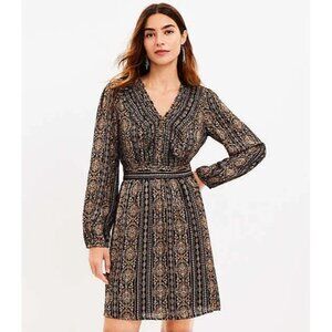 Loft Womens Plus 16 Shimmer Ruffle V Neck Flare Dress Black Metallic Long Sleeve